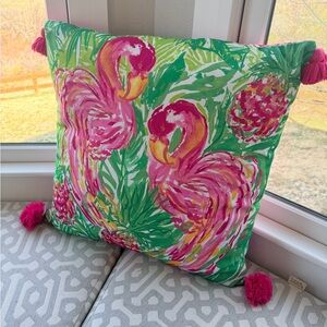 Lilly Pulitzer Pink Flamingo Tropical Throw Pillow with Tassels
